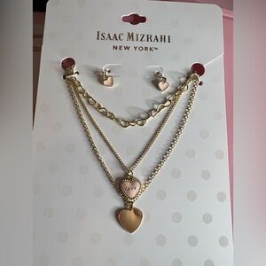 Isaac Mizrahi Gold and Pink Heart Necklace Set